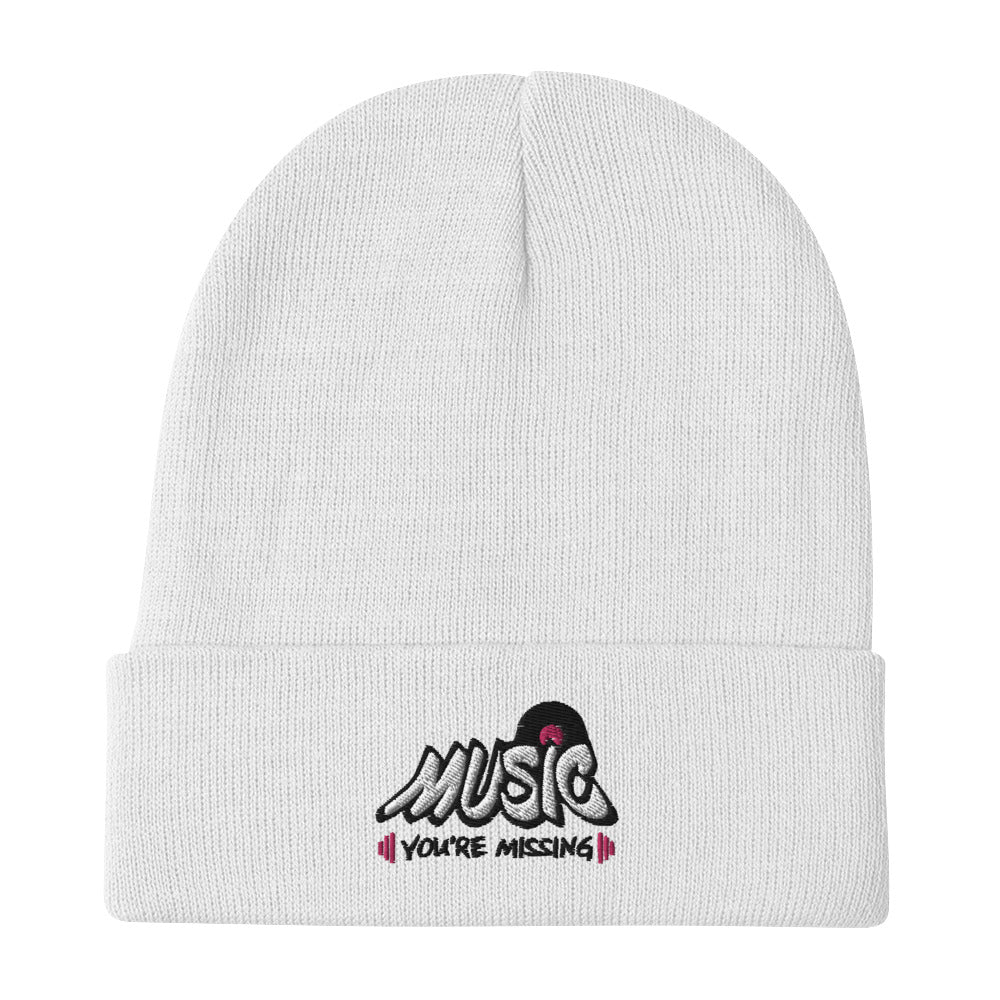 Music You're Missing Pink Embroidered Beanie